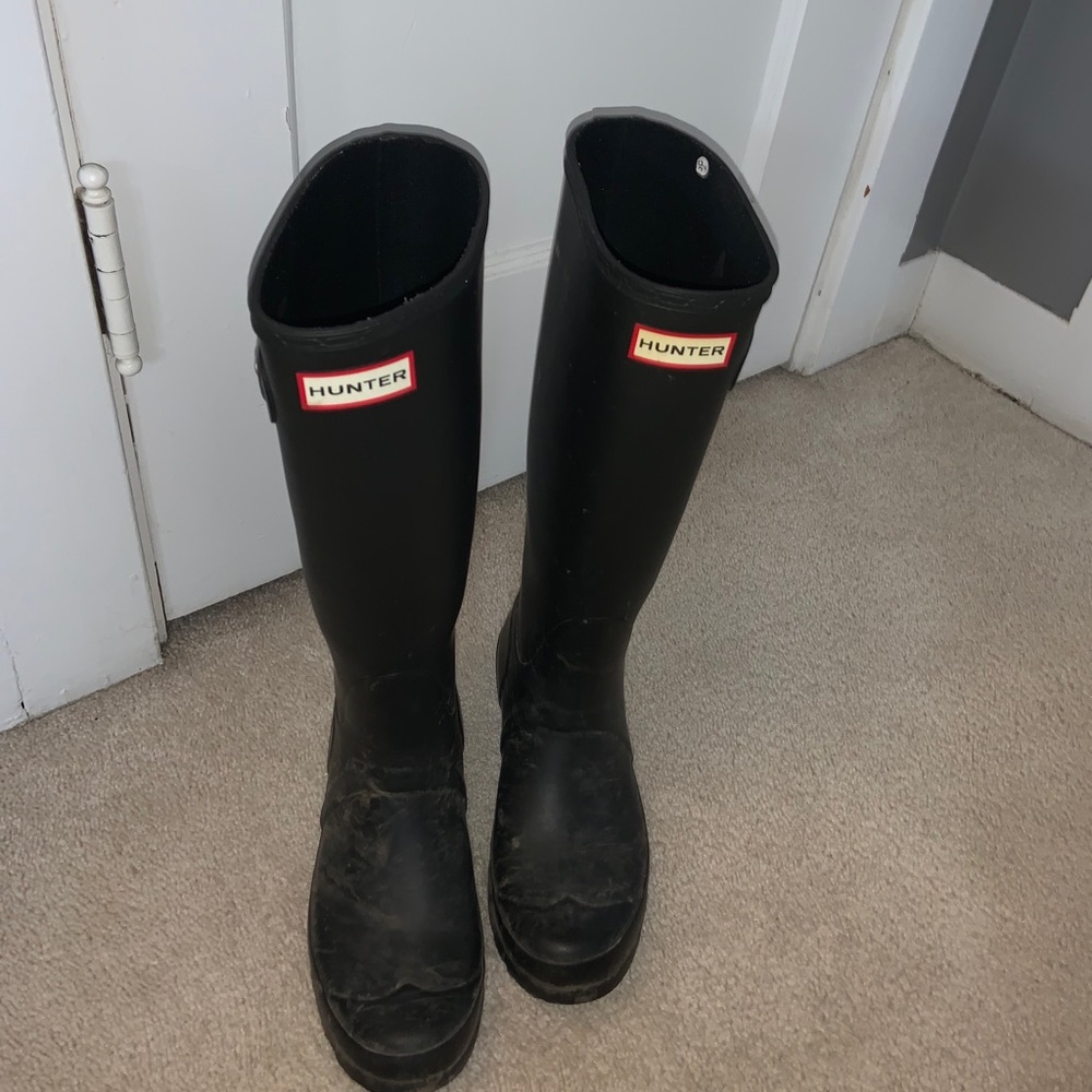 women’s matte black tall hunter rain boots